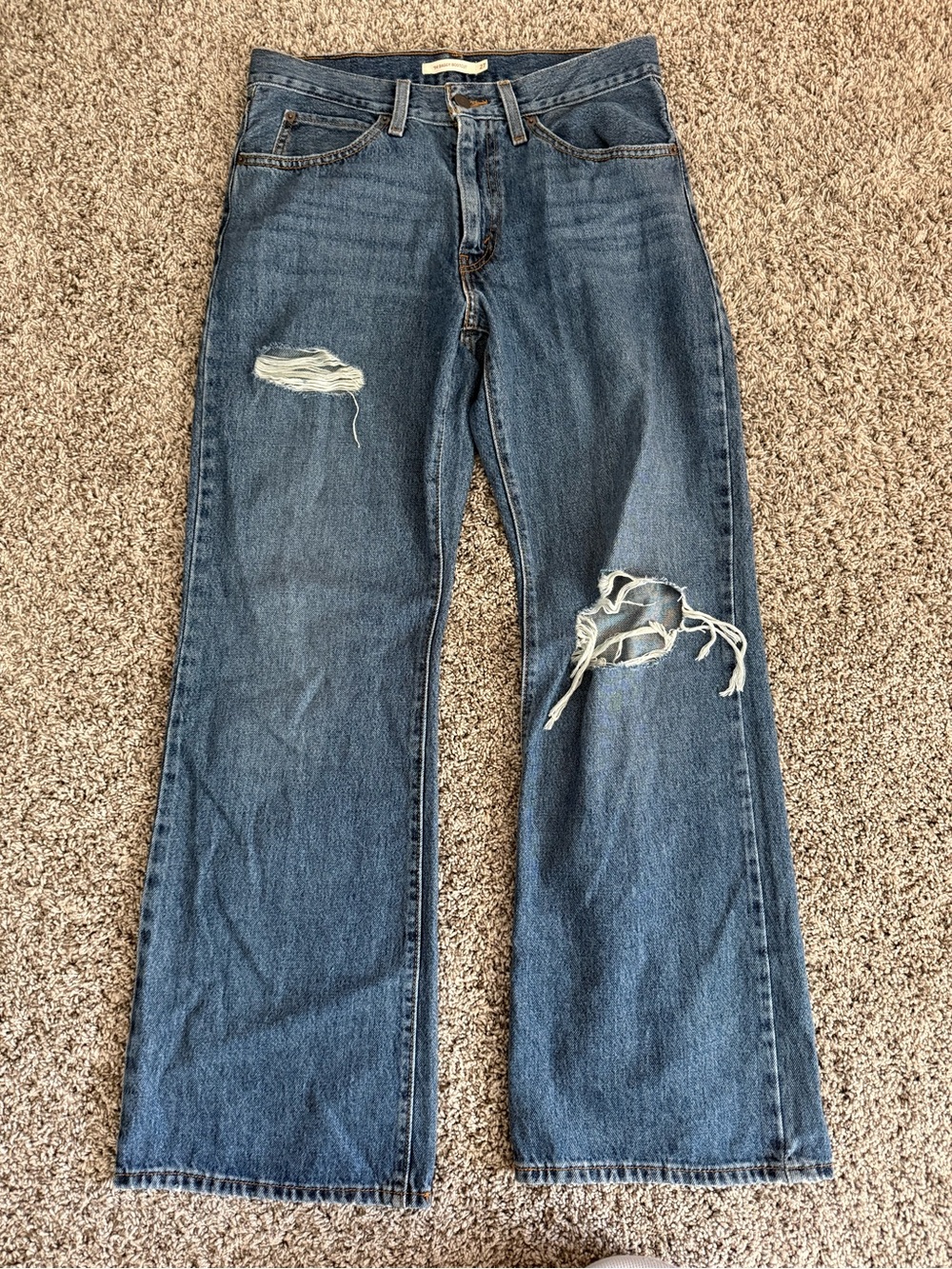 Levi's Men's Blue Bootcut Jeans with Distressed Knees